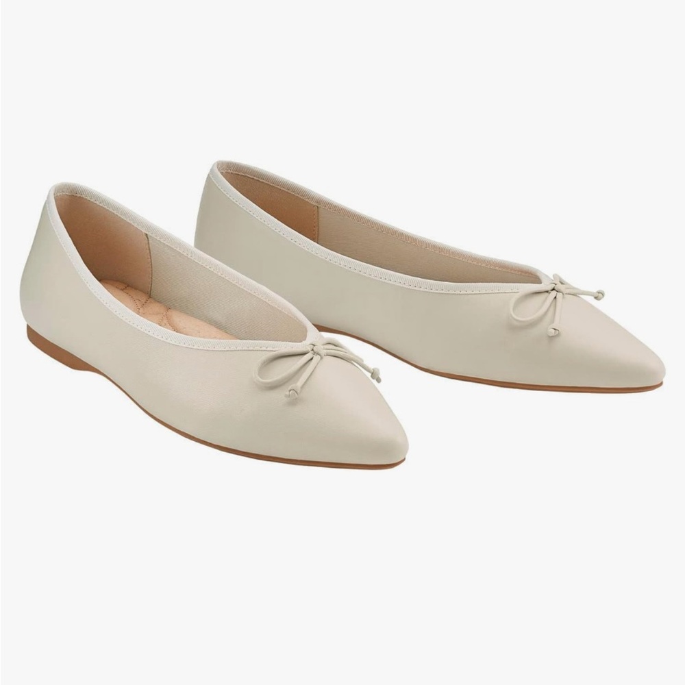 BIRDIES THE GOLDFINCH BOW LEATHER ECRU FLATS 9.5 - Picture 2 of 12